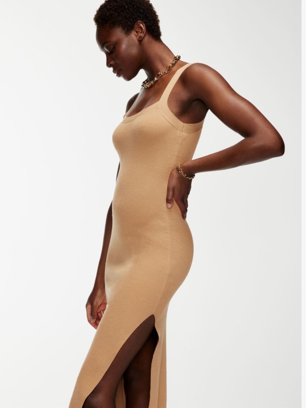 Aritzia chase ribbed brown dress Xxs